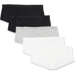 imageAmazon Essentials Womens Cotton Boyshort Underwear Available in Plus Size Pack of 5BlackGrey HeatherWhite