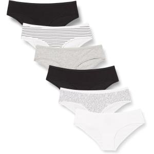 imageAmazon Essentials Womens Cotton Hipster Underwear Available in Plus Size Pack of 6MulticolorDotsHeatherStripe