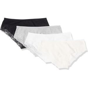 imageAmazon Essentials Womens Cotton and Lace Hipster Underwear Pack of 4BlackLight Grey MarlWhite