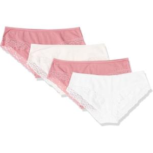 imageAmazon Essentials Womens Cotton and Lace Hipster Underwear Pack of 4Bright WhiteMauvePale Pink