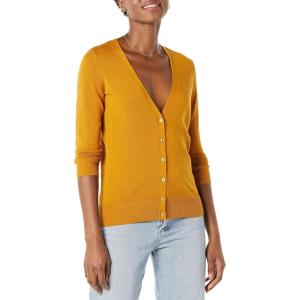 imageAmazon Essentials Womens Lightweight VNeck Cardigan Sweater Available in Plus SizeMustard Yellow