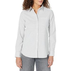 imageAmazon Essentials Womens Long Sleeve Button Down Stretch Oxford Shirt Available in Plus SizeGrey Stripe