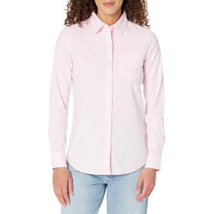 imageAmazon Essentials Womens Long Sleeve Button Down Stretch Oxford Shirt Available in Plus SizeLight Pink White Stripe