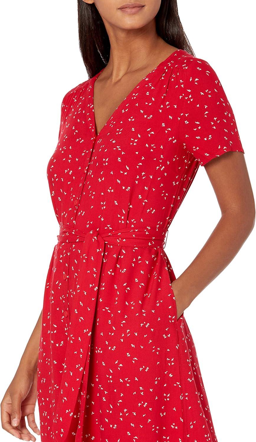 imageAmazon Essentials Womens ShortSleeve Midi Button Front Tie Dress