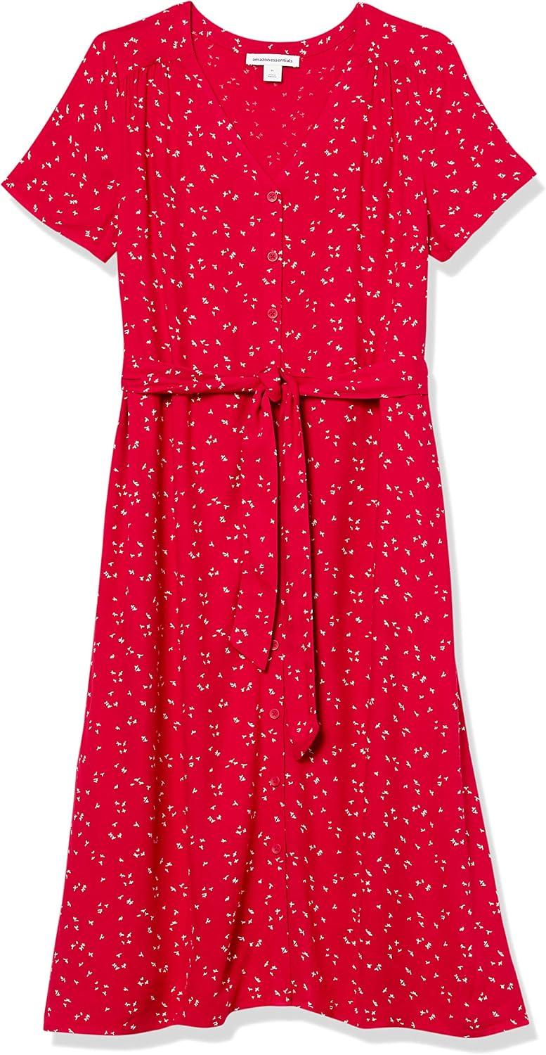 imageAmazon Essentials Womens ShortSleeve Midi Button Front Tie Dress