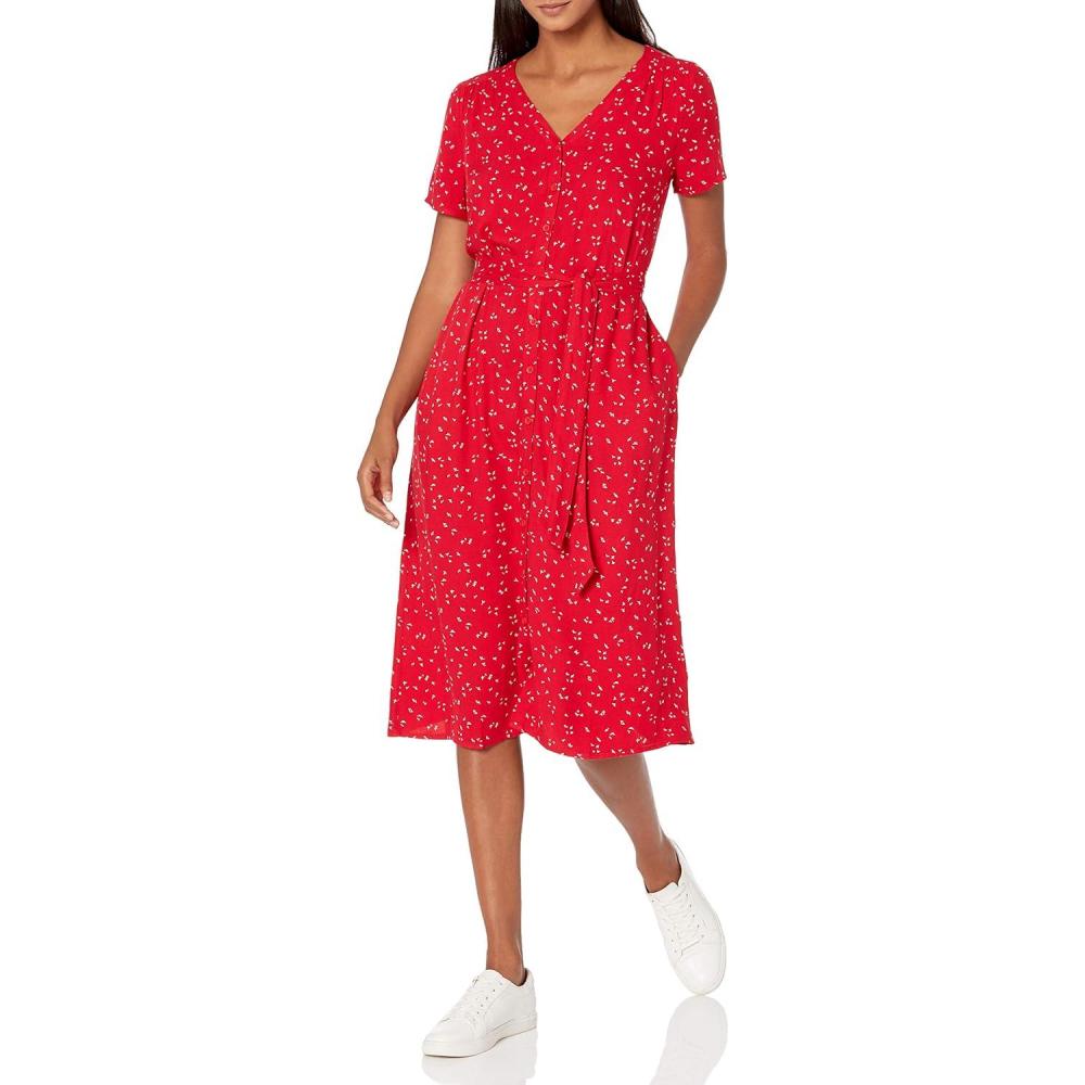 imageAmazon Essentials Womens ShortSleeve Midi Button Front Tie Dress