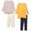imageAmazon Essentials Girls and Toddlers LongSleeve Outfit Set Pack of 4GoldDitsy Floral