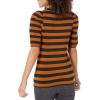 imageAmazon Essentials Womens ClassicFit Puff ShortSleeve Crewneck TShirtBlack Brown Placed Stripe