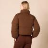 imageAmazon Essentials Womens Cropped FullZip Puffer Jacket Quilted Matte or Sherpa FleeceDeep Brown