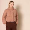 imageAmazon Essentials Womens Cropped FullZip Puffer Jacket Quilted Matte or Sherpa FleeceLight Brown