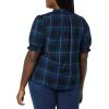 imageAmazon Essentials Womens Fluid Twill Short Puff Sleeve Smock Detail ShirtBlack Multi Chelsea Tartan