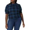 imageAmazon Essentials Womens Fluid Twill Short Puff Sleeve Smock Detail ShirtBlack Multi Chelsea Tartan