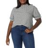 imageAmazon Essentials Womens Fluid Twill Short Puff Sleeve Smock Detail ShirtBlack White Mini Gingham