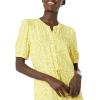 imageAmazon Essentials Womens Relaxed Fit HalfSleeve Waisted Midi ALine DressWhite Yellow Petal Print
