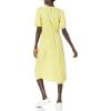 imageAmazon Essentials Womens Relaxed Fit HalfSleeve Waisted Midi ALine DressWhite Yellow Petal Print