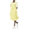 imageAmazon Essentials Womens Relaxed Fit HalfSleeve Waisted Midi ALine DressWhite Yellow Petal Print