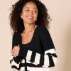 imageAmazon Essentials Womens Soft Touch Ribbed Blouson CardiganBlack Ivory Stripe