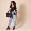 imageAmazon Essentials Womens Soft Touch Ribbed Blouson CardiganBlack Ivory Stripe