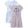 imageAmazon Essentials Disney  Marvel  Star Wars  Frozen  Princess Girls and Toddlers ShortSleeve Knit Dress Pack of 2GreyBlueFrozen SistersTie Dye