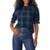 imageAmazon Essentials Womens Fluid Twill Short Puff Sleeve Smock Detail ShirtBlack Multi Chelsea Tartan