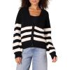 imageAmazon Essentials Womens Soft Touch Ribbed Blouson CardiganBlack Ivory Stripe