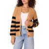 imageAmazon Essentials Womens Soft Touch Ribbed Blouson CardiganCamel Heather Black Stripe