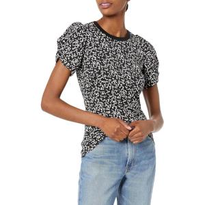 imageAmazon Essentials Womens ClassicFit Twist Sleeve Crewneck TShirtBlack White Abstract Animal