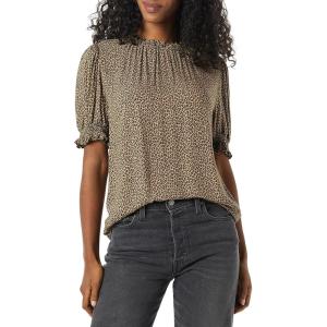 imageAmazon Essentials Womens Fluid Twill Short Puff Sleeve Smock Detail ShirtCamel Micro Cheetah