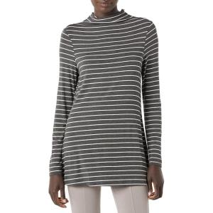 imageAmazon Essentials Womens Jersey LongSleeve Mock Neck Swing Tunic Previously Daily RitualCharcoal Heather White Stripe