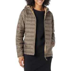 imageAmazon Essentials Womens Lightweight LongSleeve FullZip WaterResistant Packable Hooded Puffer JacketCamel Cheetah