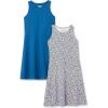 imageAmazon Essentials Girls and Toddlers Knit Sleeveless Tank Play Dress  Discontinued Colors Pack of 2Dark BlueWhite Leaf
