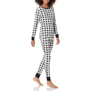 imageAmazon Essentials Cute Pajama Sets for Women SnugFit Cotton Sleepwear Available in Plus SizeBlackWhite  Buffalo Plaid