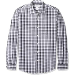 imageAmazon Essentials Mens SlimFit LongSleeve Poplin ShirtBlack Grey Plaid
