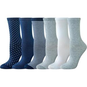 imageAmazon Essentials Womens Casual Crew Socks 6 PairsMulticolorDotsSolid ColorsStripe