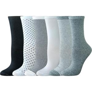 imageAmazon Essentials Womens Casual Crew Socks 6 PairsMulticolorDotsSolidThin Stripe