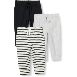 imageAmazon Essentials Unisex Toddlers and Babies Cotton PullOn Pants MultipacksBlackLight Grey HeatherStripe