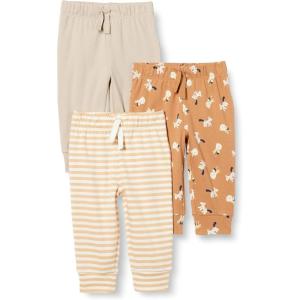 imageAmazon Essentials Unisex Toddlers and Babies Cotton PullOn Pants MultipacksTaupeStripeLion and Pony