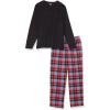 imageAmazon Essentials Mens Flannel Pant and LongSleeve TShirt Pajama SetBlack Blue Mixed Tartan