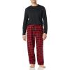 imageAmazon Essentials Mens Flannel Pant and LongSleeve TShirt Pajama SetBlack Red Buffalo Plaid