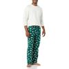 imageAmazon Essentials Mens Flannel Pant and LongSleeve TShirt Pajama SetEggshell WhiteGreen Seal