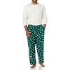 imageAmazon Essentials Mens Flannel Pant and LongSleeve TShirt Pajama SetEggshell WhiteGreen Seal