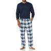 imageAmazon Essentials Mens Flannel Pant and LongSleeve TShirt Pajama SetGrey Navy Plaid