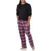 imageAmazon Essentials Mens Flannel Pant and LongSleeve TShirt Pajama SetBlack Blue Mixed Tartan