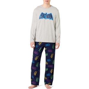 imageAmazon Essentials Mens Flannel Pant and LongSleeve TShirt Pajama SetBatman Logo  Mens