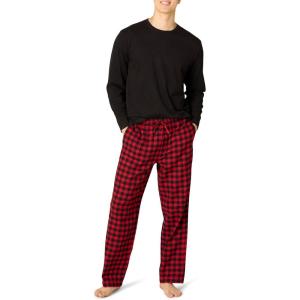 imageAmazon Essentials Mens Flannel Pant and LongSleeve TShirt Pajama SetBlack and Classic Buffalo Check