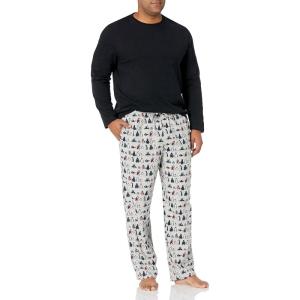 imageAmazon Essentials Mens Flannel Pant and LongSleeve TShirt Pajama SetBlackPenguin
