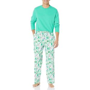 imageAmazon Essentials Mens Flannel Pant and LongSleeve TShirt Pajama SetEcru Festive Tree