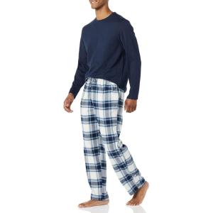 imageAmazon Essentials Mens Flannel Pant and LongSleeve TShirt Pajama SetGrey Navy Plaid