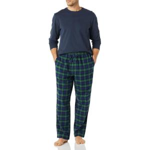 imageAmazon Essentials Mens Flannel Pant and LongSleeve TShirt Pajama SetNavyTartan