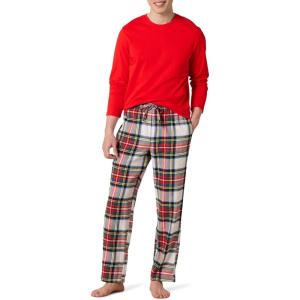 imageAmazon Essentials Mens Flannel Pant and LongSleeve TShirt Pajama SetRed Tartan Plaid
